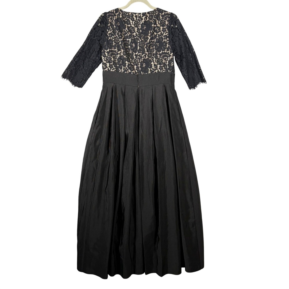 Eliza J Fallie Full Length A Line Gown Size 12 Black Lace Fit Flare Maxi V Neck - Picture 9 of 9